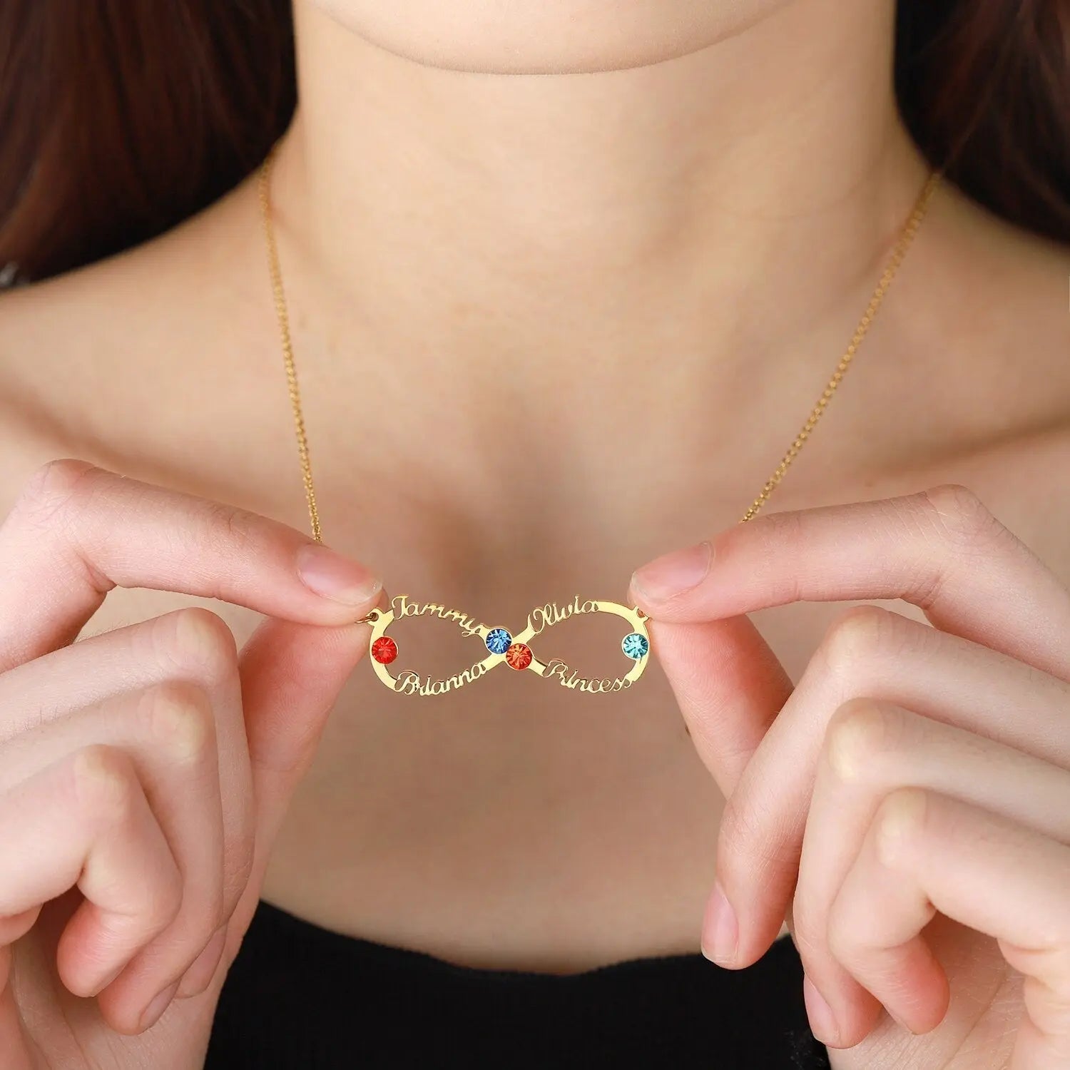 Custom Name Necklace Custom Infinite Loop Necklace Pendant Personalized Birthstone - Blade & Thread