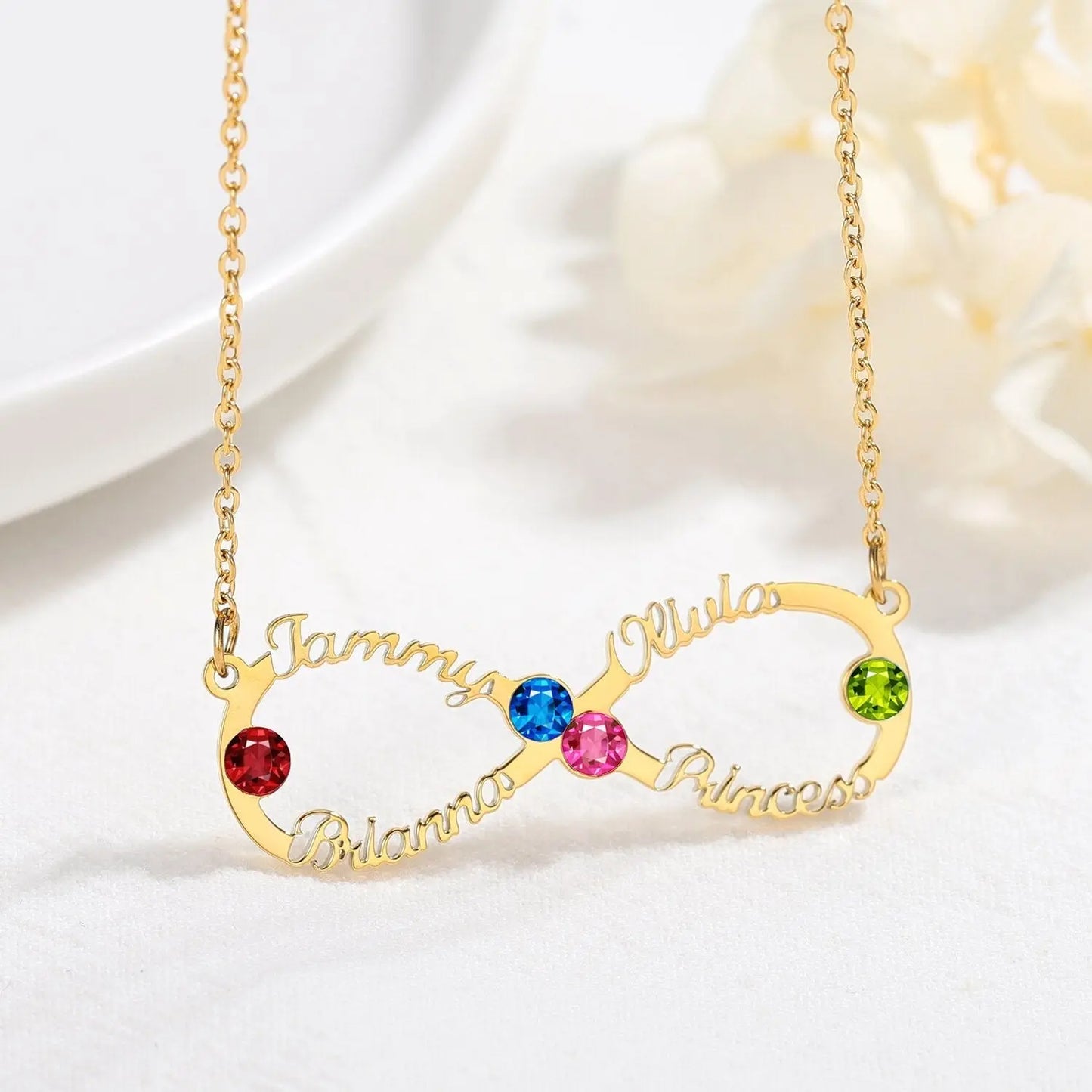 Custom Name Necklace Custom Infinite Loop Necklace Pendant Personalized Birthstone - Blade & Thread