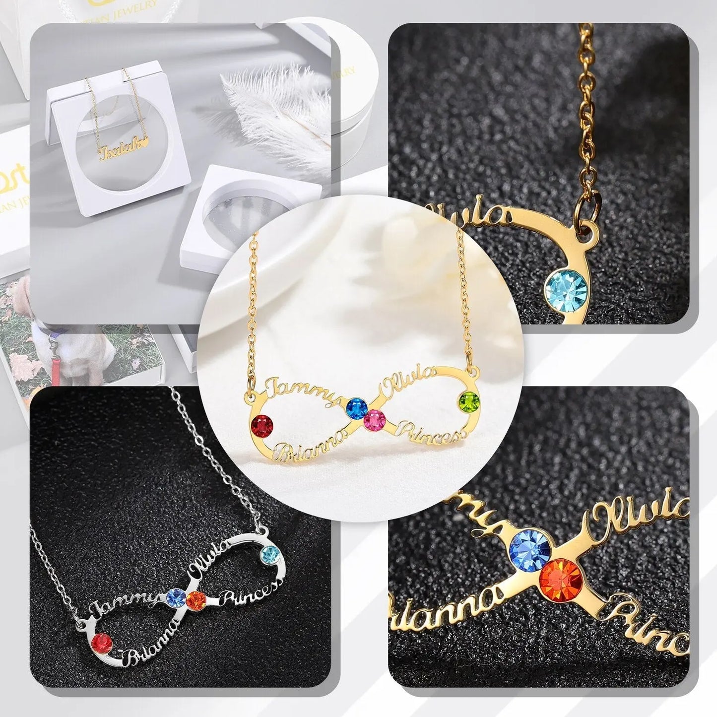 Custom Name Necklace Custom Infinite Loop Necklace Pendant Personalized Birthstone - Blade & Thread