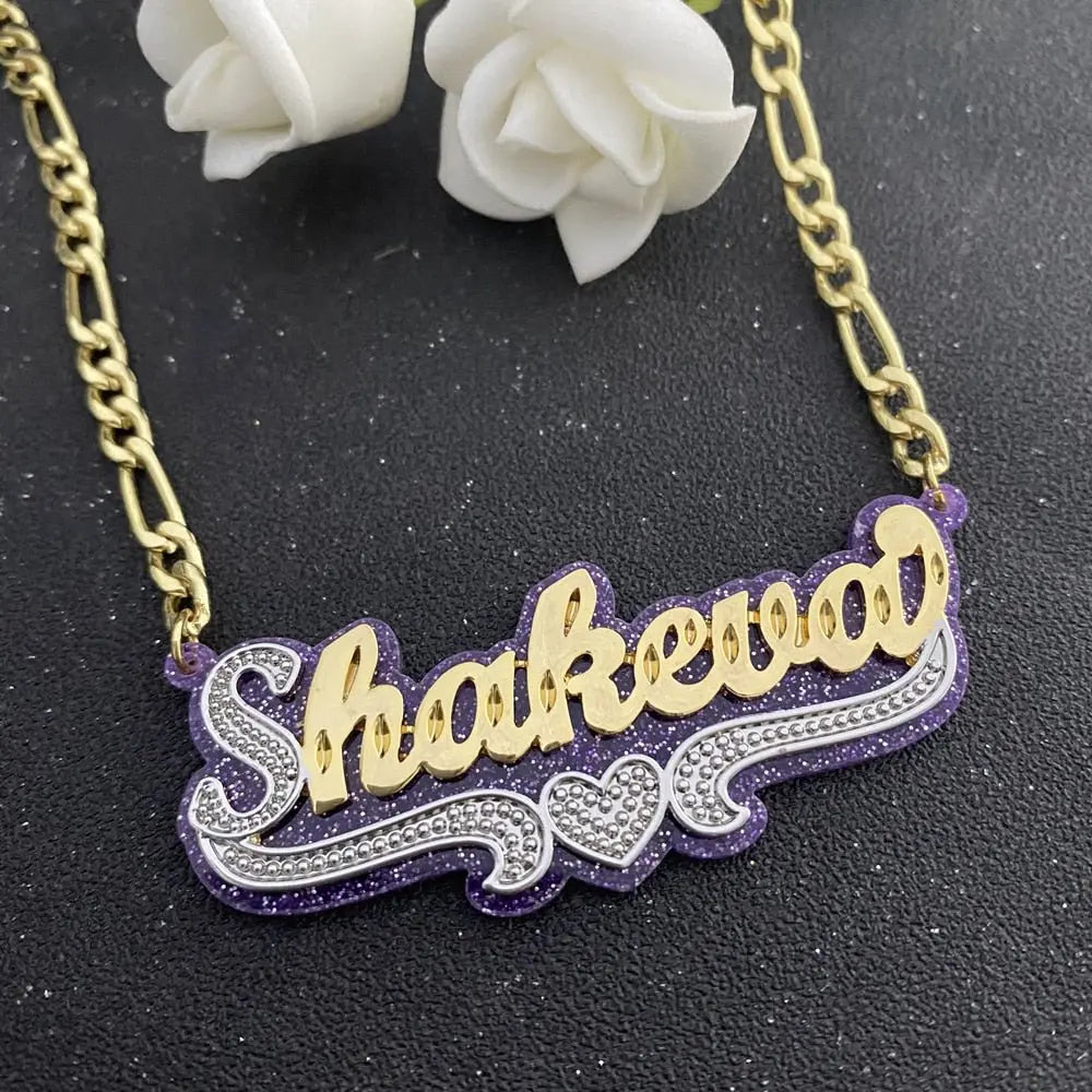 Custom Name Necklace Double Nameplate Acrylic Pendant Necklace Customized Name - Blade & Thread