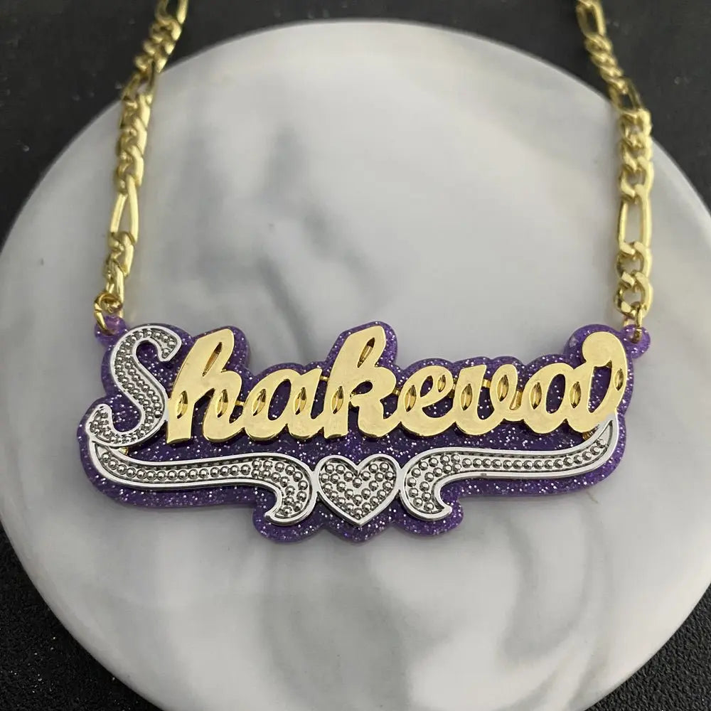 Custom Name Necklace Double Nameplate Acrylic Pendant Necklace Customized Name - Blade & Thread