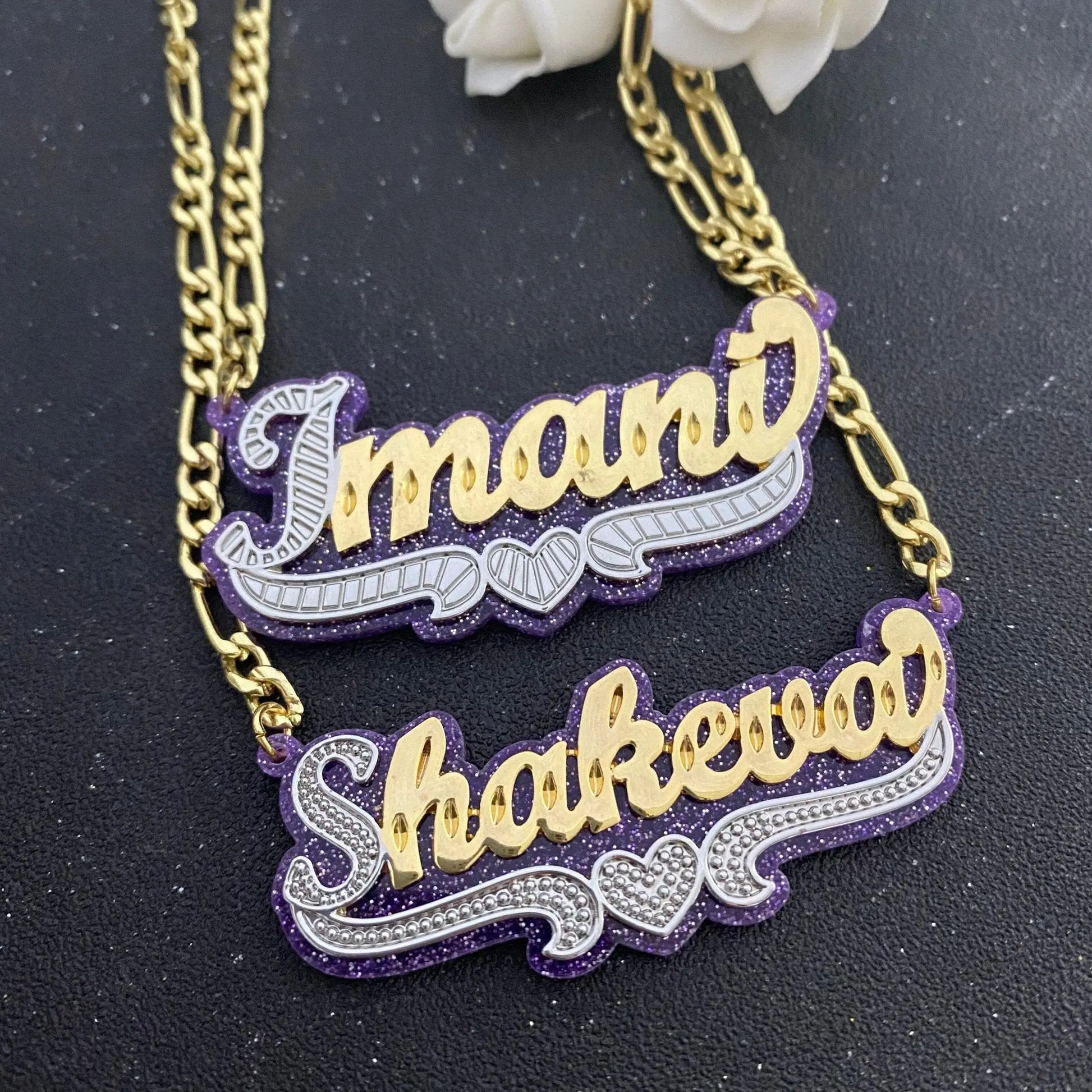 Custom Name Necklace Double Nameplate Acrylic Pendant Necklace Customized Name - Blade & Thread