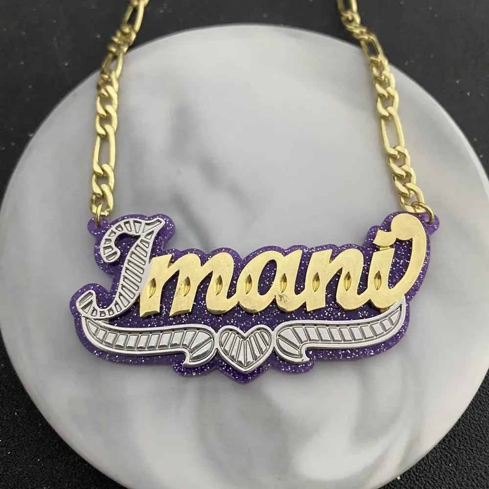 Custom Name Necklace Double Nameplate Acrylic Pendant Necklace Customized Name - Blade & Thread
