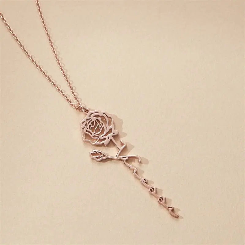 Custom Name Necklace Handwriting Style With Flower Personalized Name Jewelry - Blade & Thread