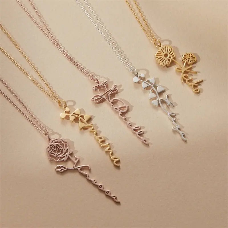 Custom Name Necklace Handwriting Style With Flower Personalized Name Jewelry - Blade & Thread