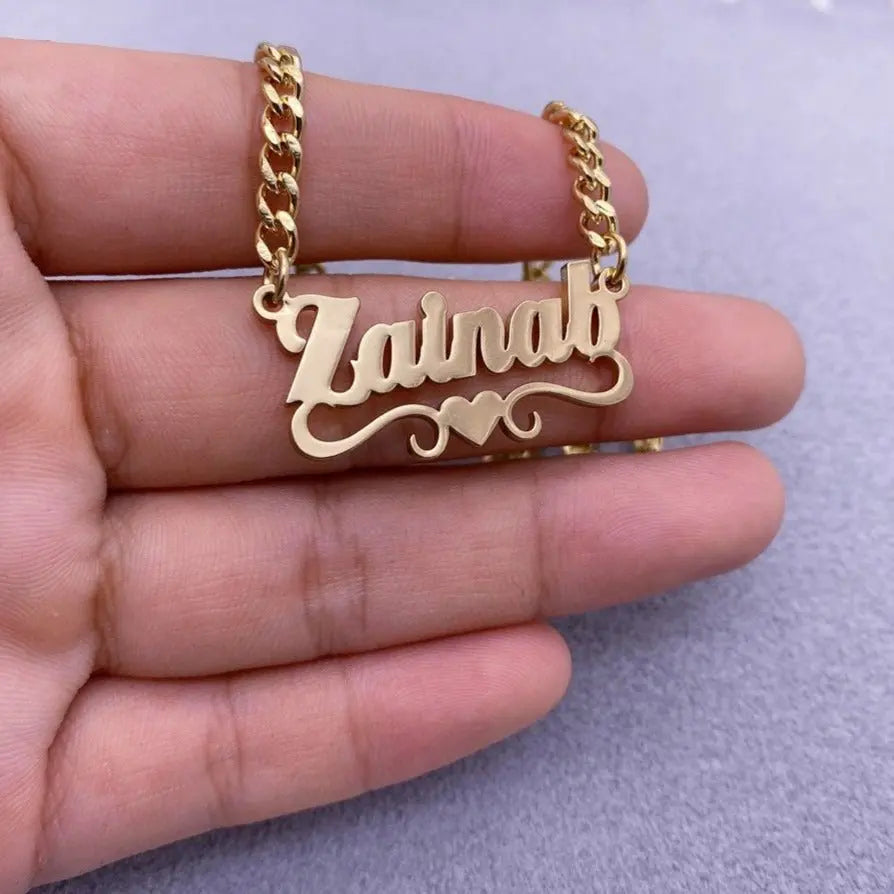 Custom Name Necklace With Heart Stainless Steel Cuban Chain Necklace nowadaysfashion
