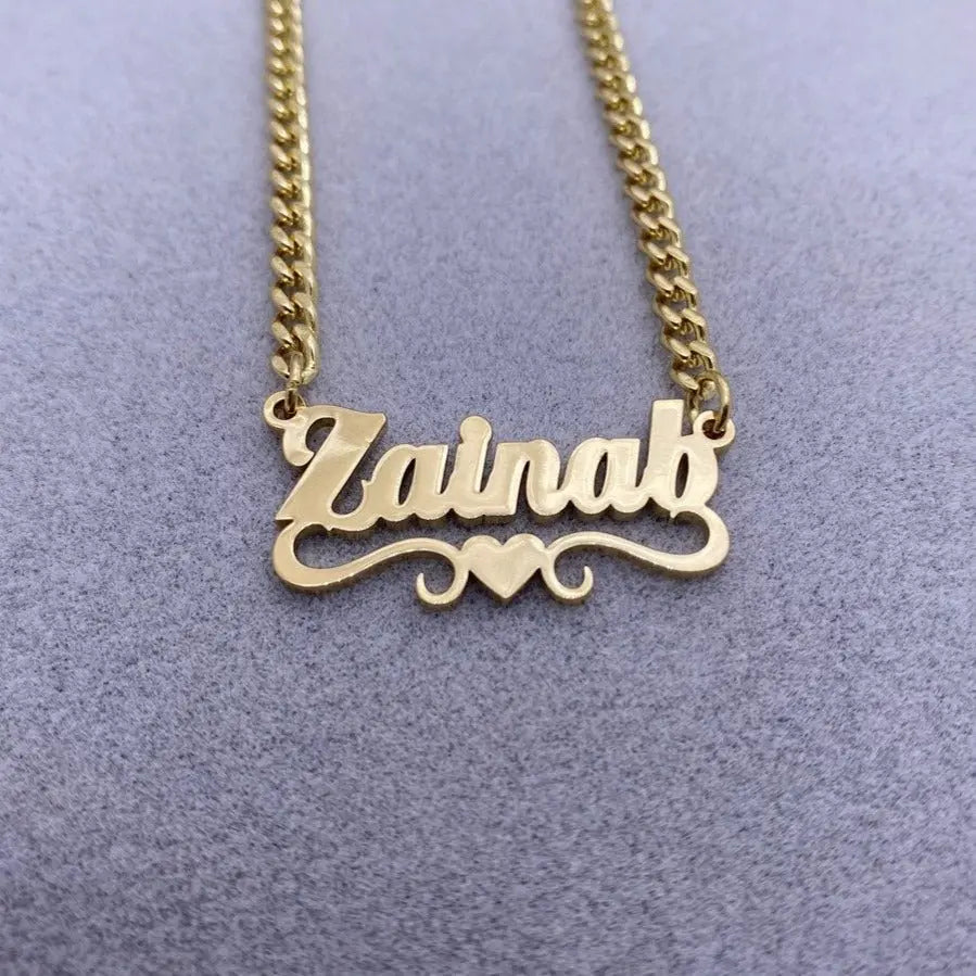 Custom Name Necklace With Heart Stainless Steel Cuban Chain Necklace - Blade & Thread