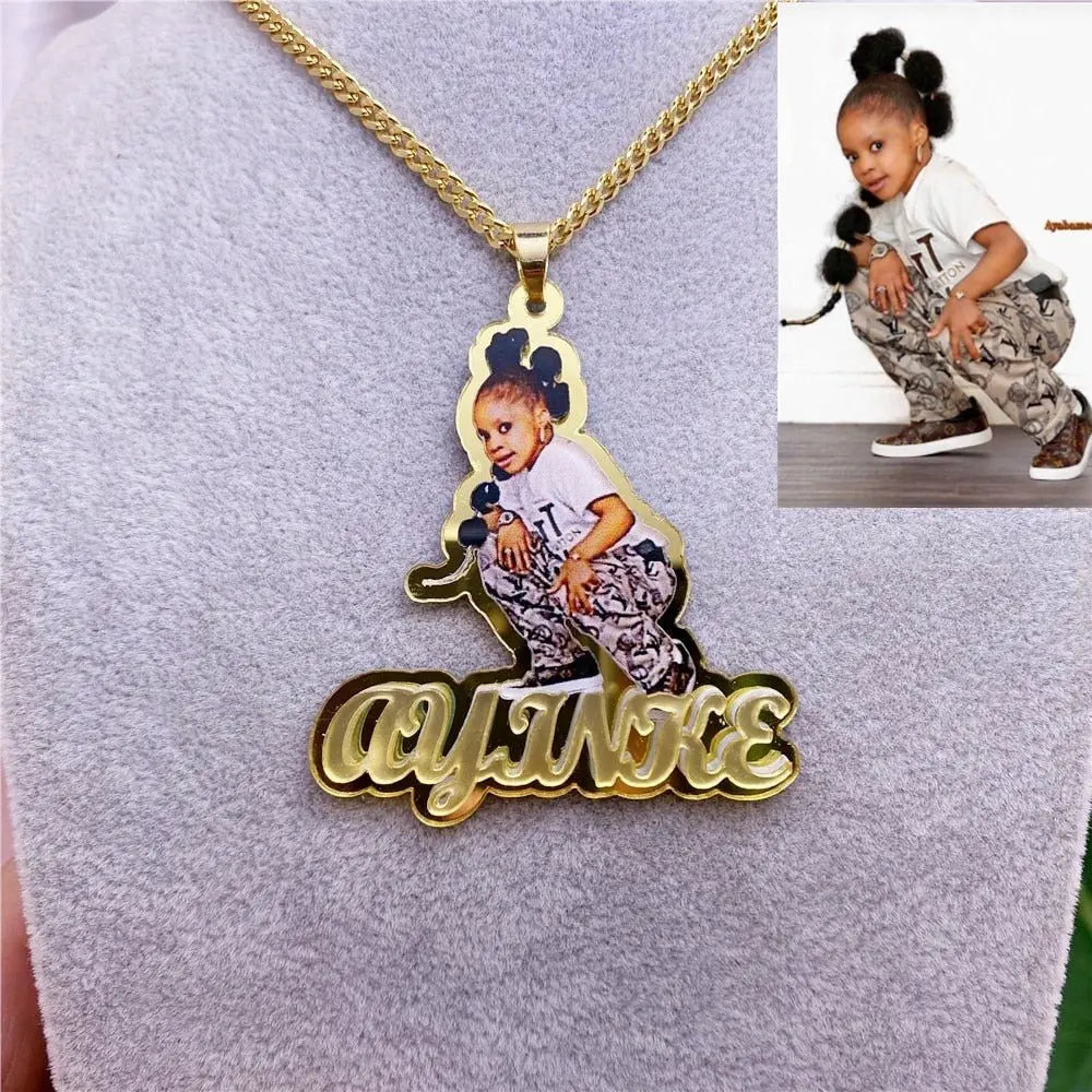 Custom Name Picture Necklace for Kids Personalized Acrylic Pendent Necklace Custome Memory Jewelry - Blade & Thread