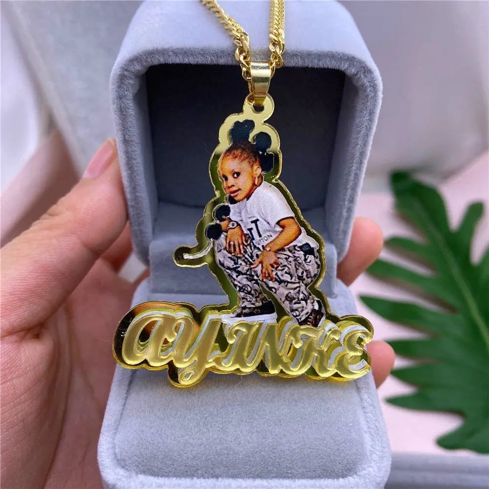 Custom Name Picture Necklace for Kids Personalized Acrylic Pendent Necklace Custome Memory Jewelry - Blade & Thread
