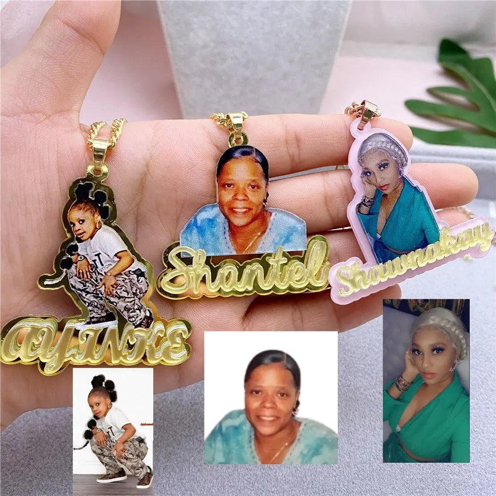 Custom Name Picture Necklace for Kids Personalized Acrylic Pendent Necklace Custome Memory Jewelry - Blade & Thread
