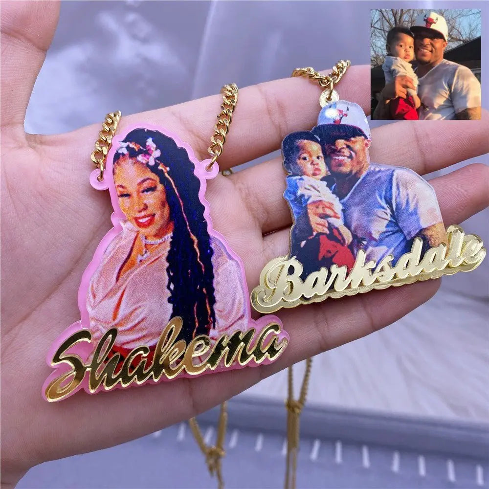 Custom Name Picture Necklace for Women Personalized Acrylic Pendent Necklace Custome Jewelry - Blade & Thread