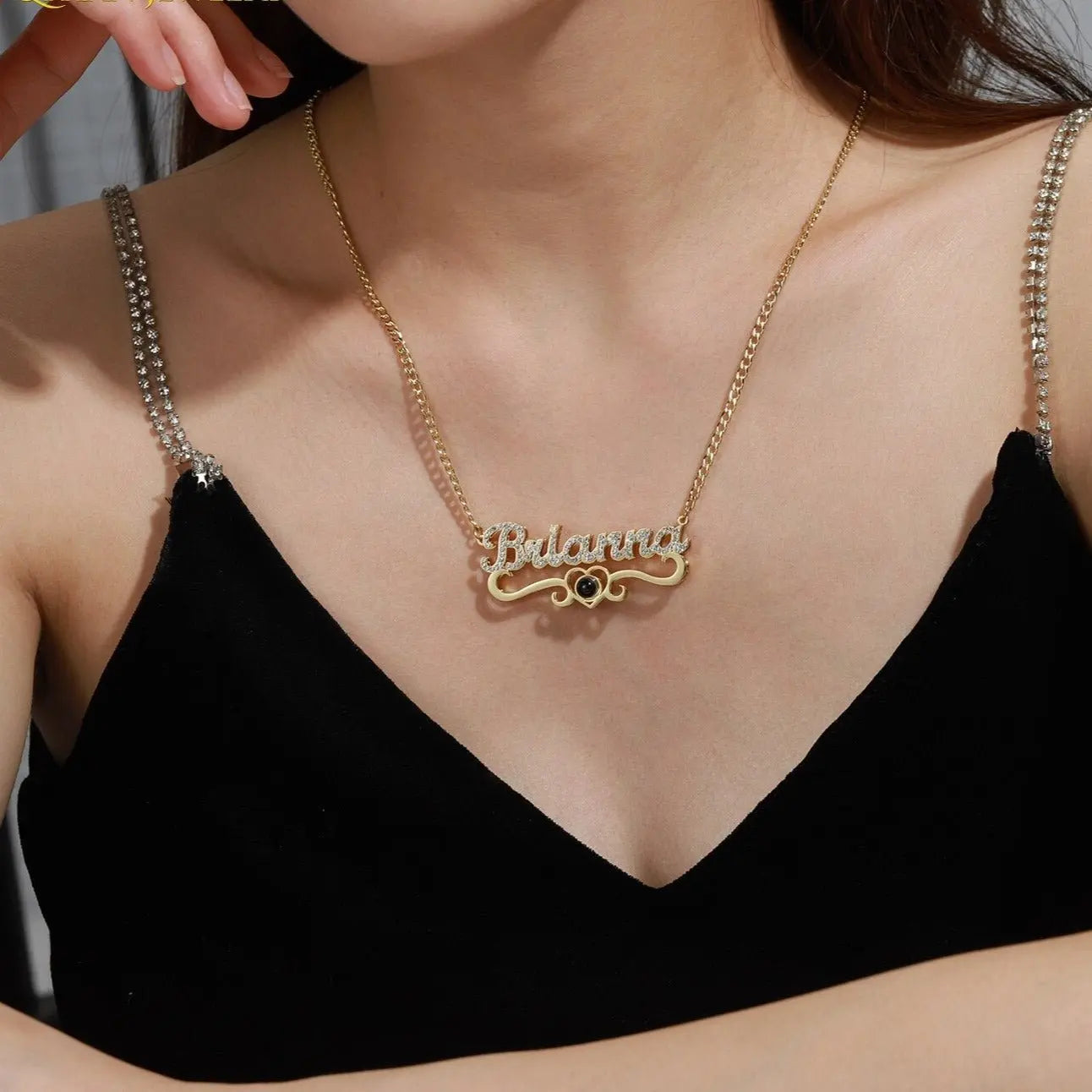 Custom Name Projection Photo Necklace Women Luxury Gold Diamonds Letter Gift nowadaysfashion