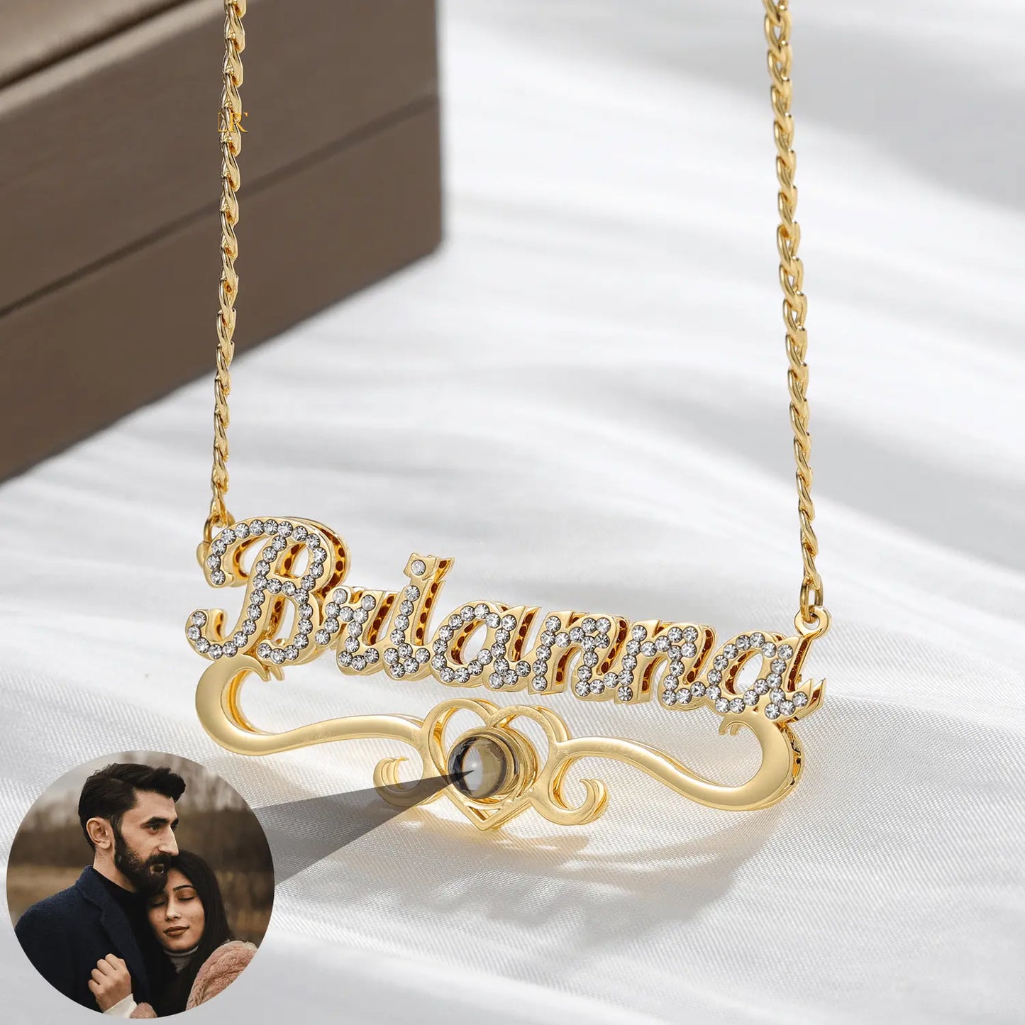 Custom Name Projection Photo Necklace Women Luxury Gold Diamonds Letter Gift - Blade & Thread