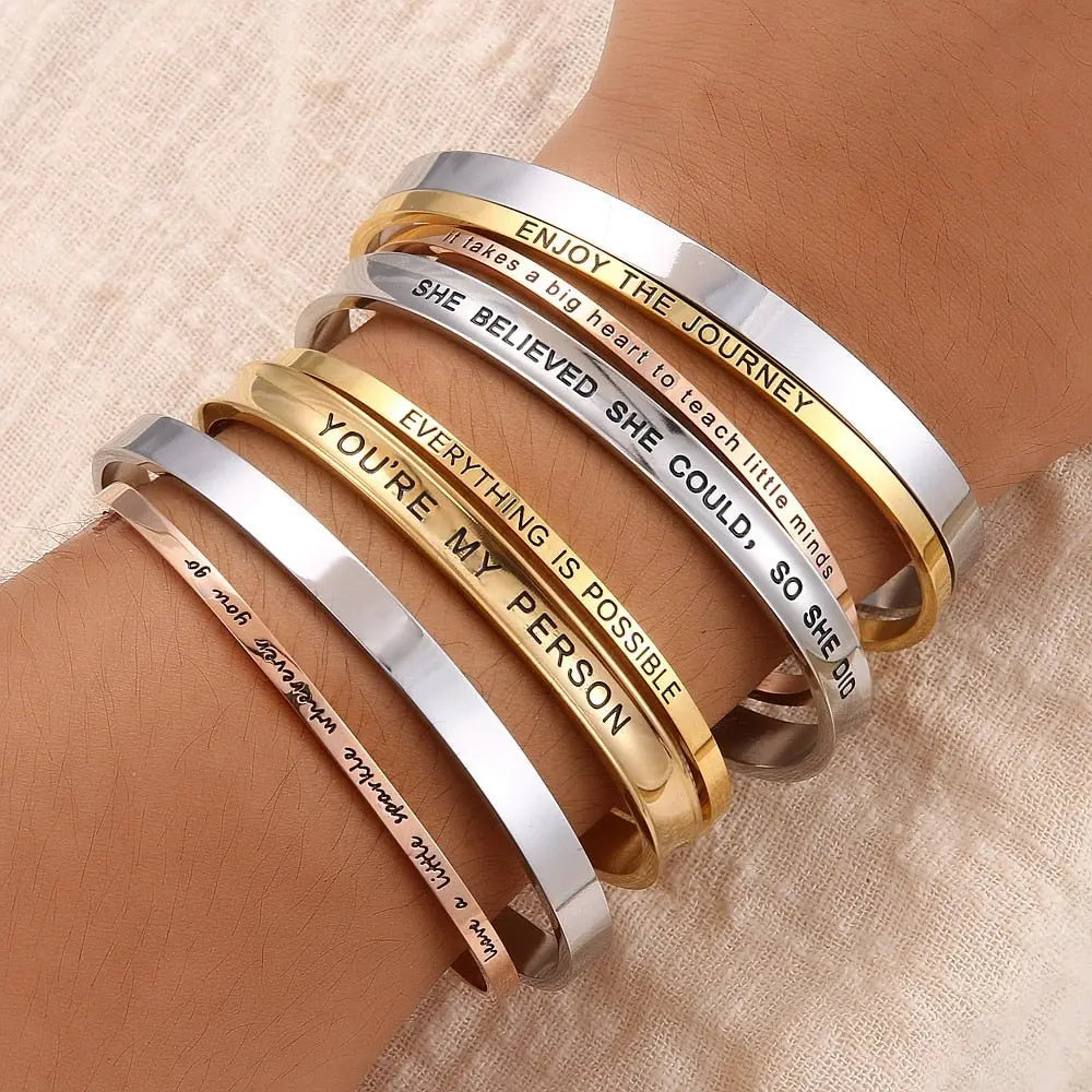 Custom Necklace Bar Engraved Name Text Bangle Cuff Jewelry - Blade & Thread
