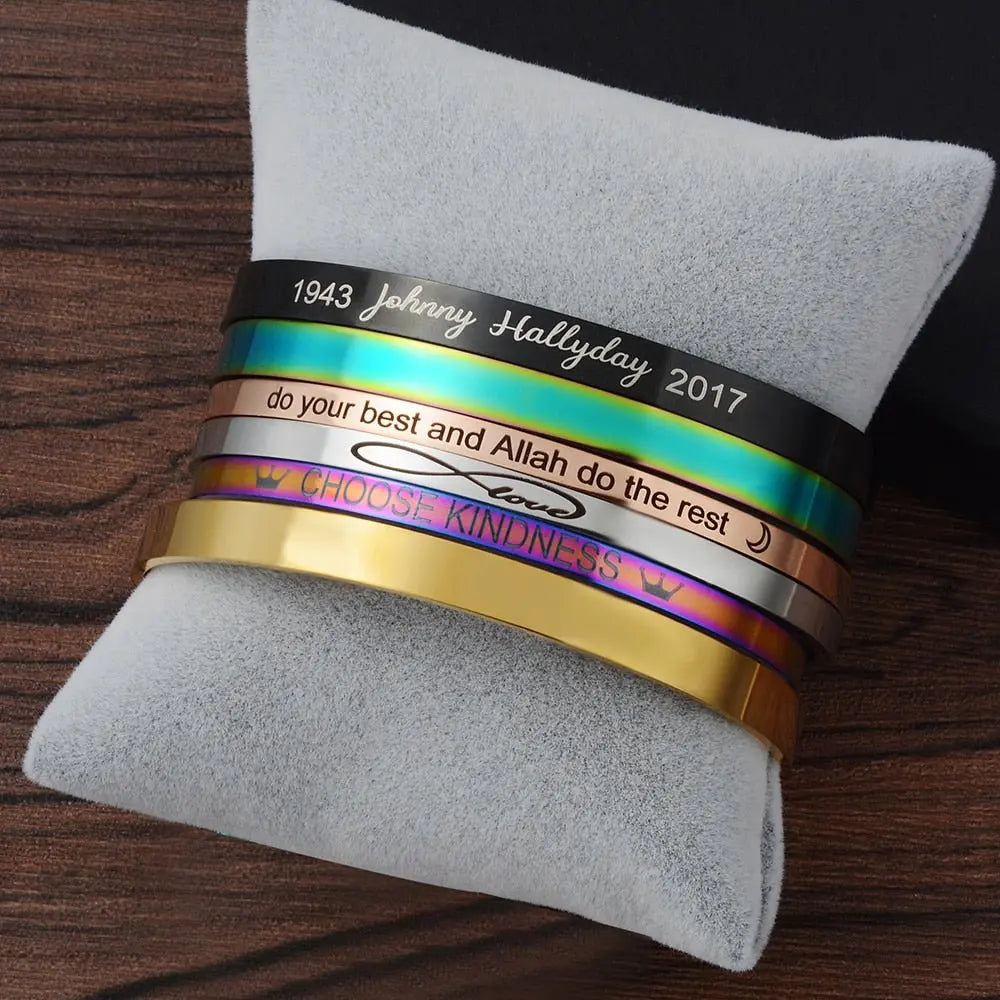 Custom Necklace Bar Engraved Name Text Bangle Cuff Jewelry - Blade & Thread
