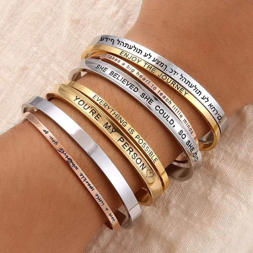 Custom Necklace Bar Engraved Name Text Bangle Cuff Jewelry - Blade & Thread