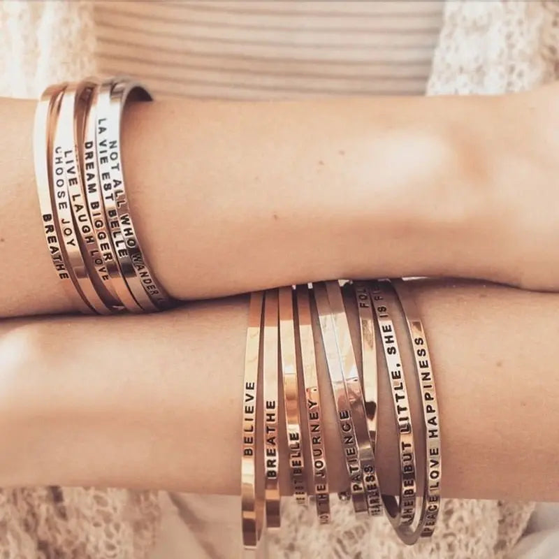 Custom Necklace Bar Engraved Name Text Bangle Cuff Jewelry - Blade & Thread