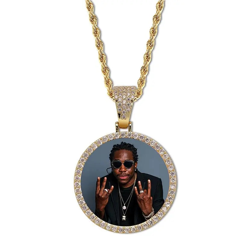 Custom Photo Memory Medallions Necklace With Tennis Chain With Cubic Zircon Chains - Blade & Thread