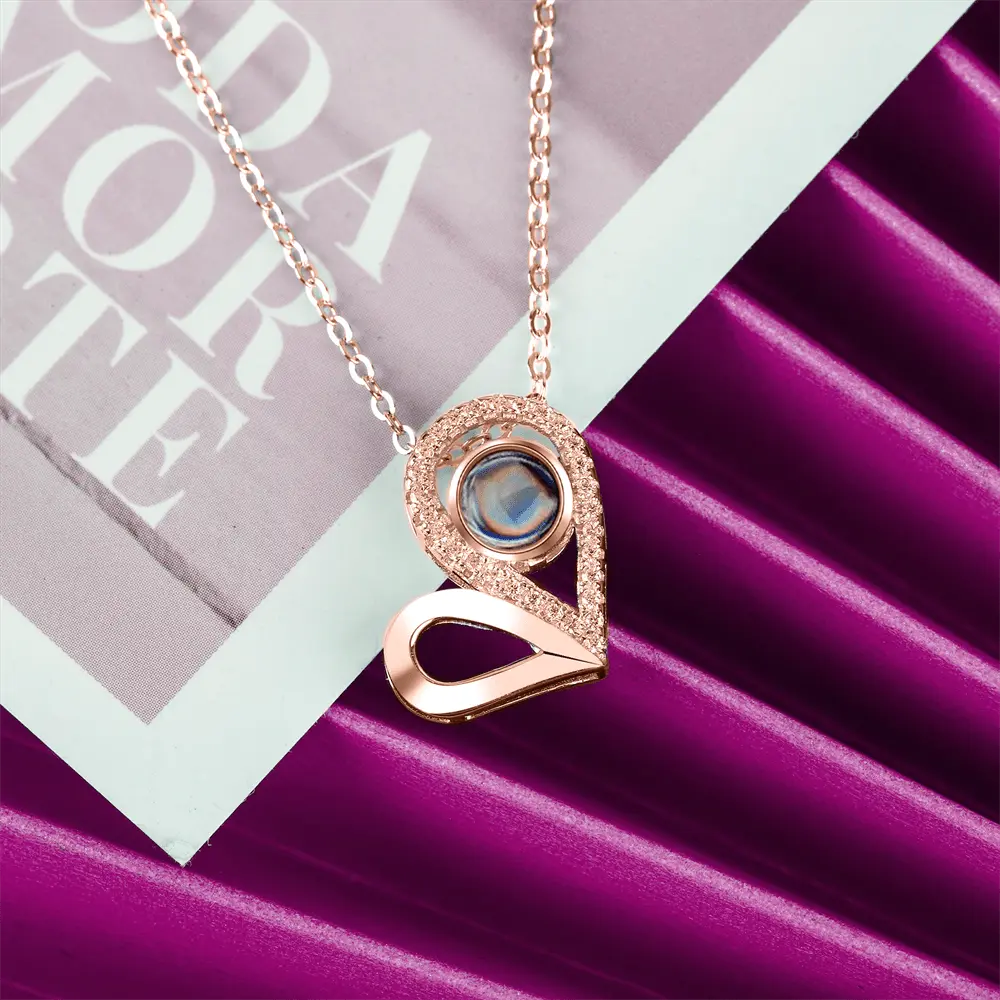 Custom Photo Name Projection Necklace For Love Memory Heart Shaped Necklaces - Blade & Thread