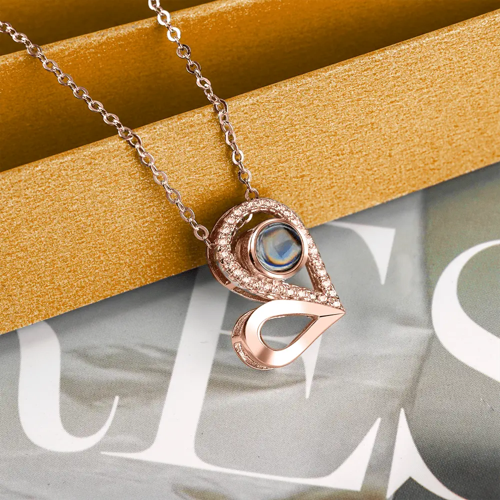 Custom Photo Name Projection Necklace For Love Memory Heart Shaped Necklaces - Blade & Thread