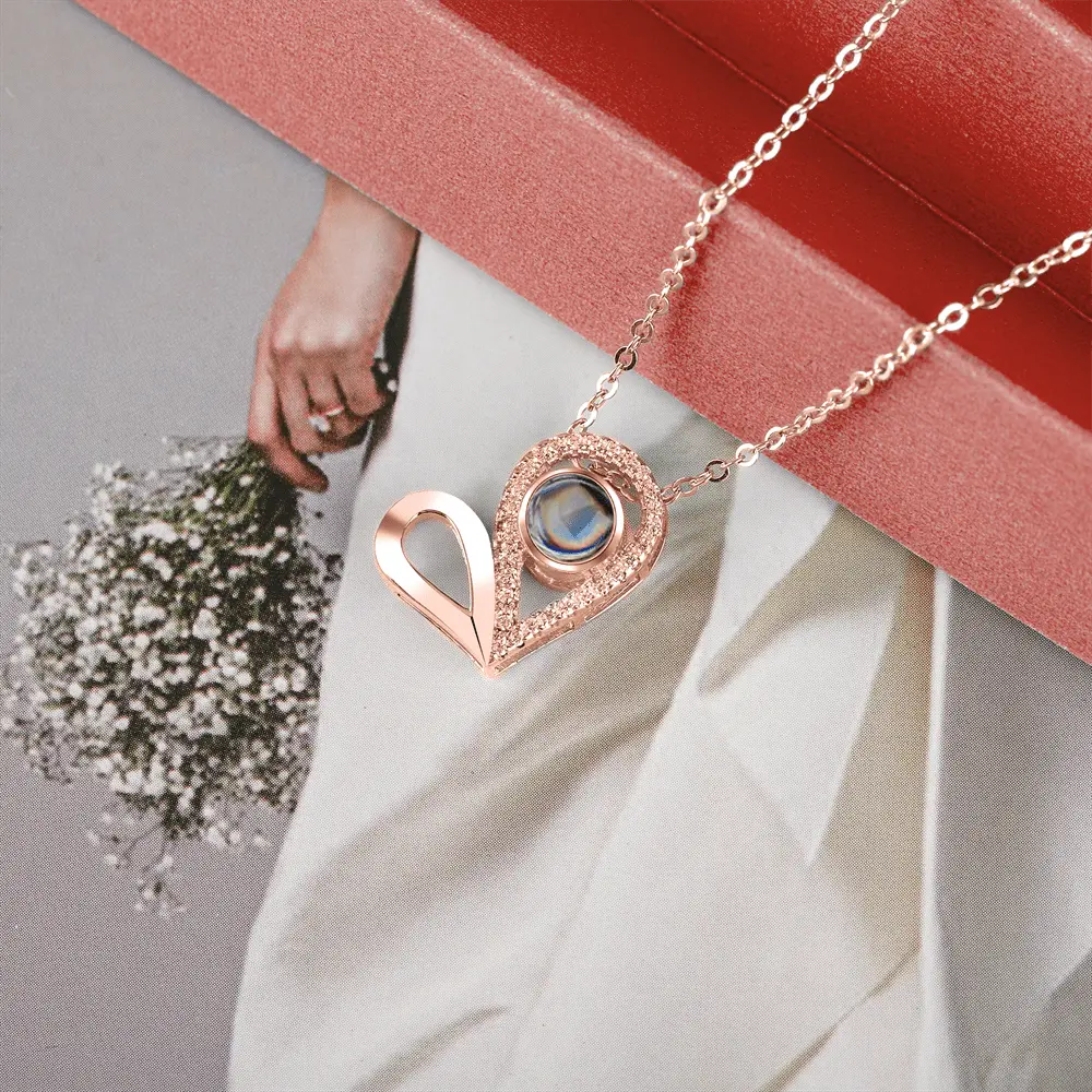 Custom Photo Name Projection Necklace For Love Memory Heart Shaped Necklaces - Blade & Thread