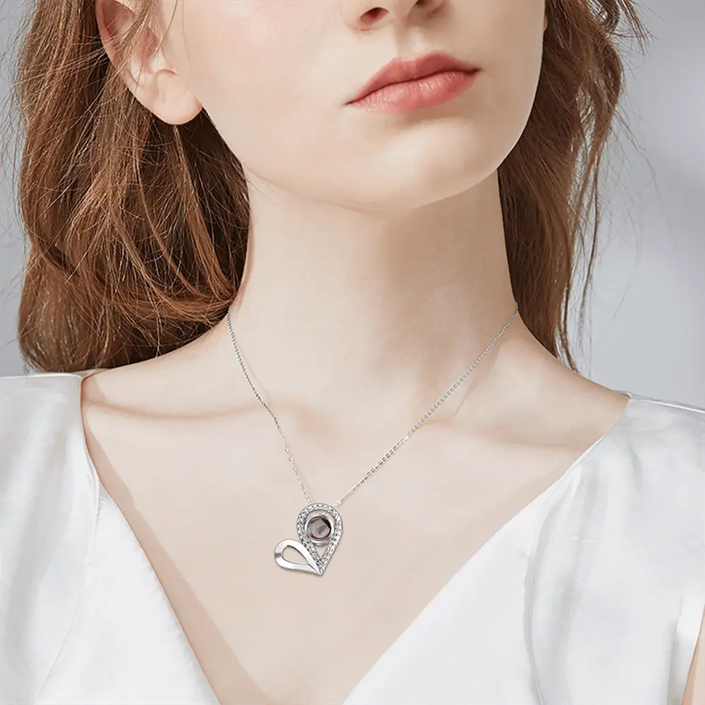Custom Photo Name Projection Necklace For Love Memory Heart Shaped Necklaces - Blade & Thread