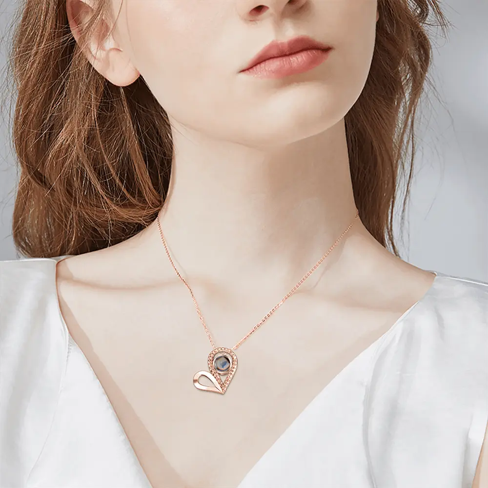 Custom Photo Name Projection Necklace For Love Memory Heart Shaped Necklaces - Blade & Thread