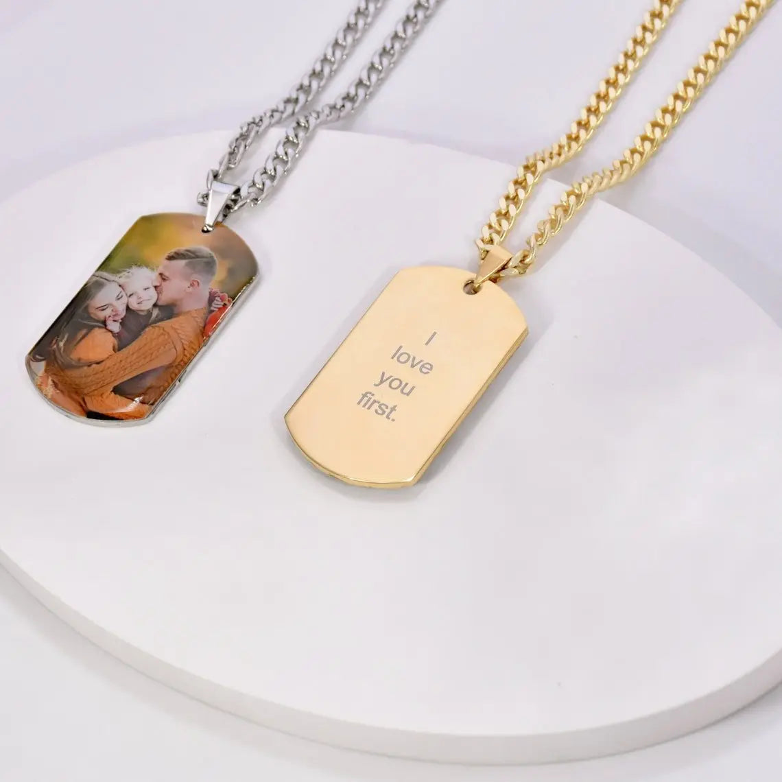 Custom Photo Necklace Engraved Text Picture Pendant Memorial Family Jewelry - Blade & Thread