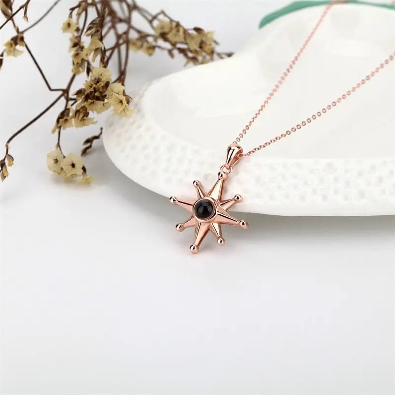 Custom Photo Necklace Flower Pendant Personalized Projection Jewelry - Blade & Thread