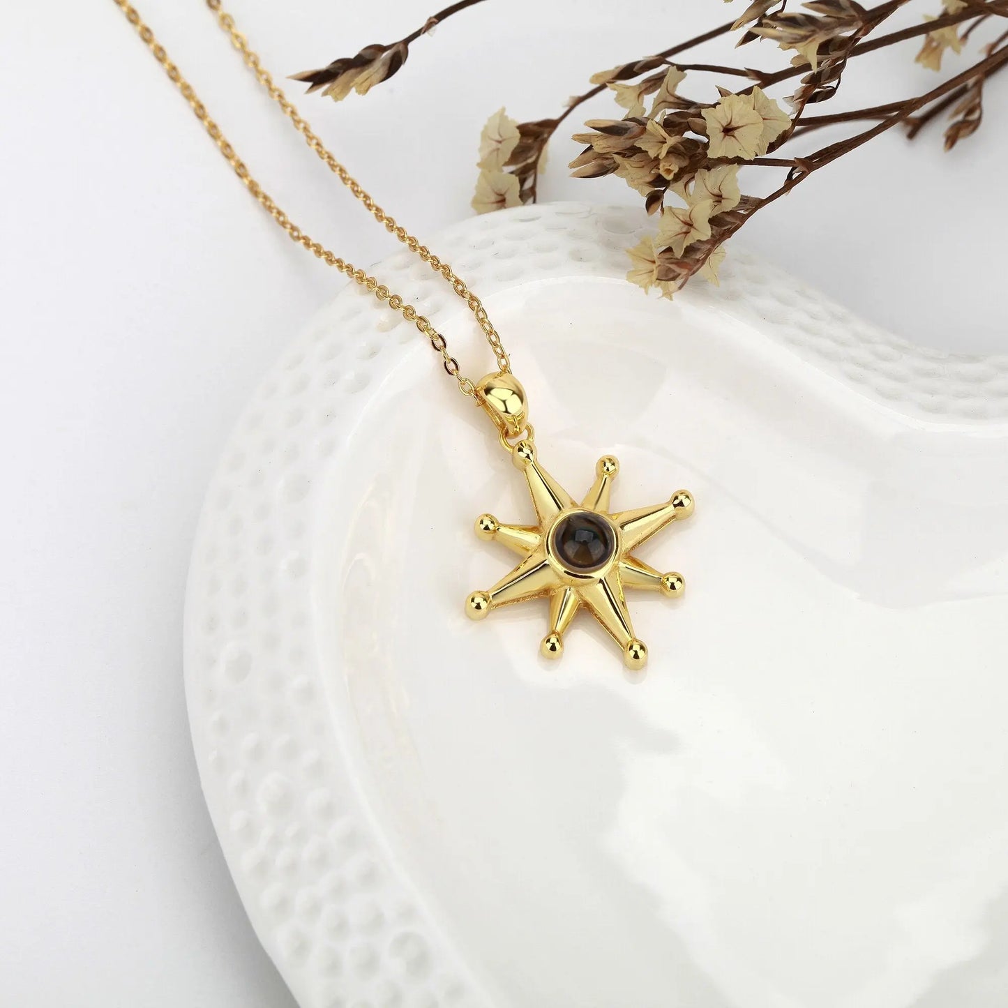 Custom Photo Necklace Flower Pendant Personalized Projection Jewelry - Blade & Thread