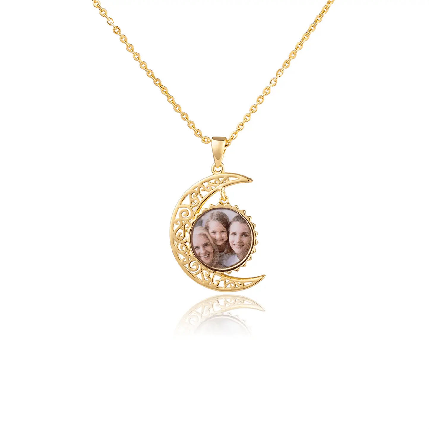 Custom Photo Necklace Moon Style Personalized 18k Gold Plated Pendant Nameplate - Blade & Thread