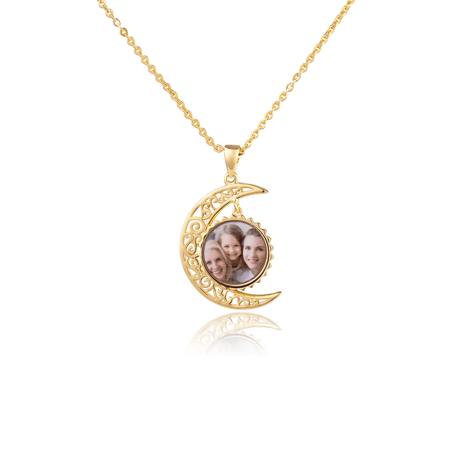 Custom Photo Necklace Moon Style Personalized 18k Gold Plated Pendant Nameplate nowadaysfashion