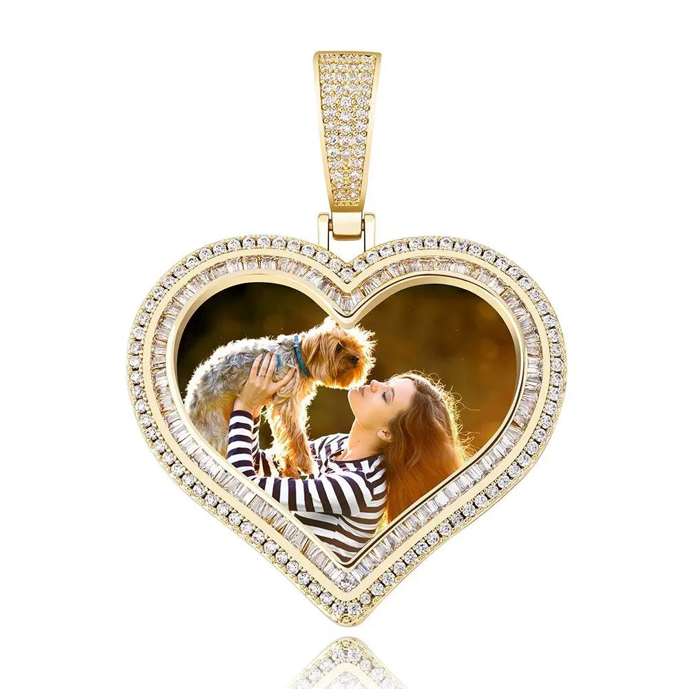 Custom Photo Pendant Heart-shaped Medal Necklace Iced Cubic Zirconia Pendant Hip Hop Jewelry nowadaysfashion