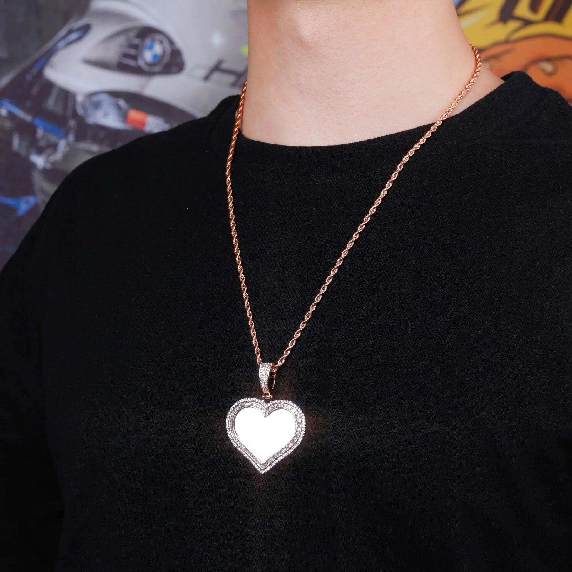 Custom Photo Pendant Heart-shaped Medal Necklace Iced Cubic Zirconia Pendant Hip Hop Jewelry - Blade & Thread