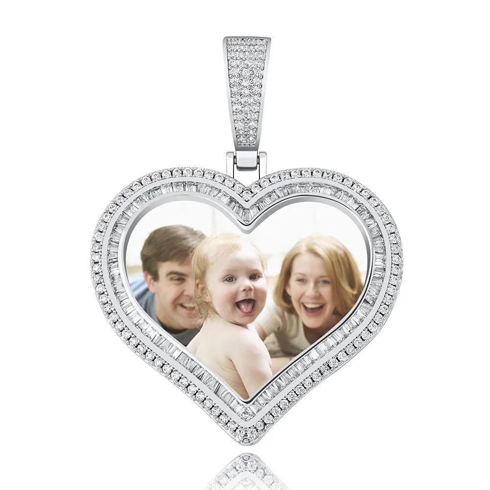 Custom Photo Pendant Heart-shaped Medal Necklace Iced Cubic Zirconia Pendant Hip Hop Jewelry - Blade & Thread