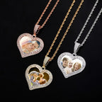 Custom Photo Pendant Heart-shaped Medal Necklace Iced Cubic Zirconia Pendant Hip Hop Jewelry nowadaysfashion