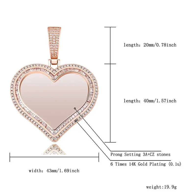 Custom Photo Pendant Heart-shaped Medal Necklace Iced Cubic Zirconia Pendant Hip Hop Jewelry - Blade & Thread
