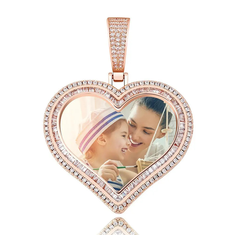 Custom Photo Pendant Heart-shaped Medal Necklace Iced Cubic Zirconia Pendant Hip Hop Jewelry - Blade & Thread