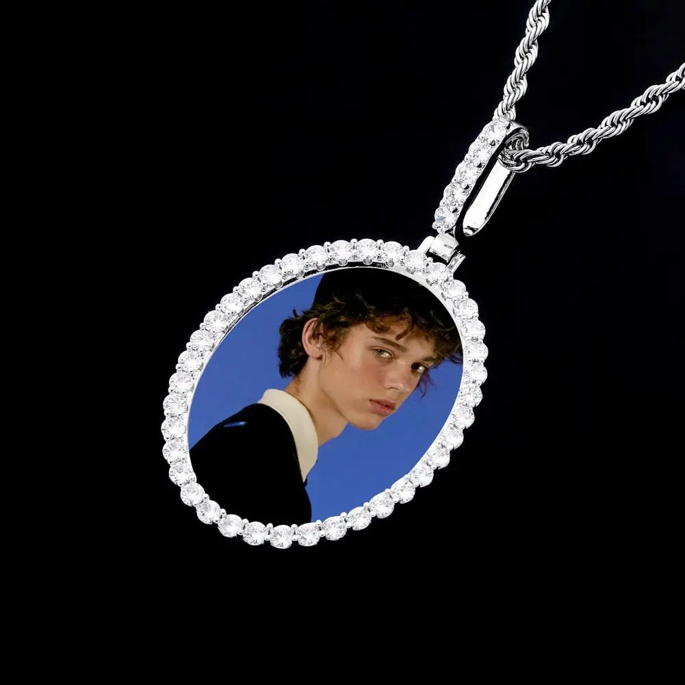 Custom Photo Pendant Oval Medal Pendant Ice Zircon Pendant Necklace Fashion Hip Hop Jewelry - Blade & Thread