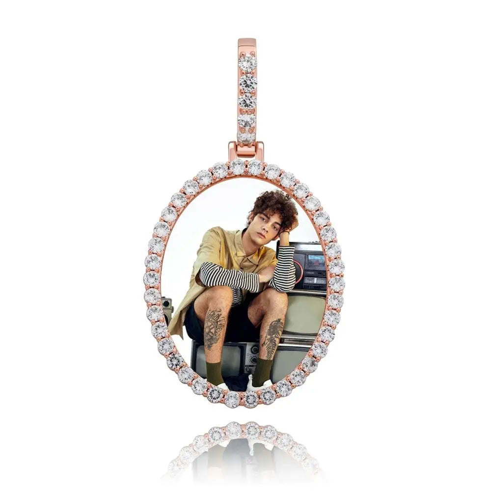 Custom Photo Pendant Oval Medal Pendant Ice Zircon Pendant Necklace Fashion Hip Hop Jewelry - Blade & Thread