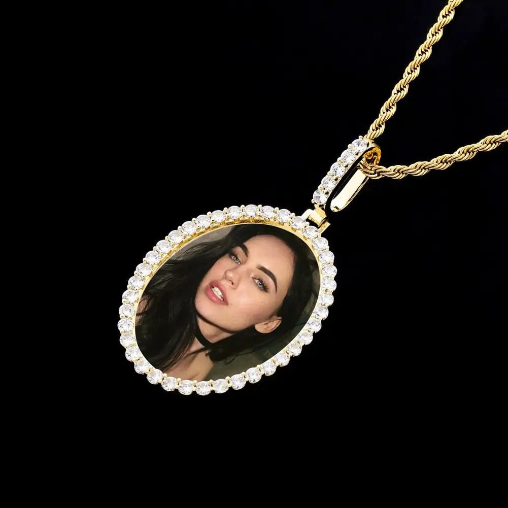 Custom Photo Pendant Oval Medal Pendant Ice Zircon Pendant Necklace Fashion Hip Hop Jewelry nowadaysfashion