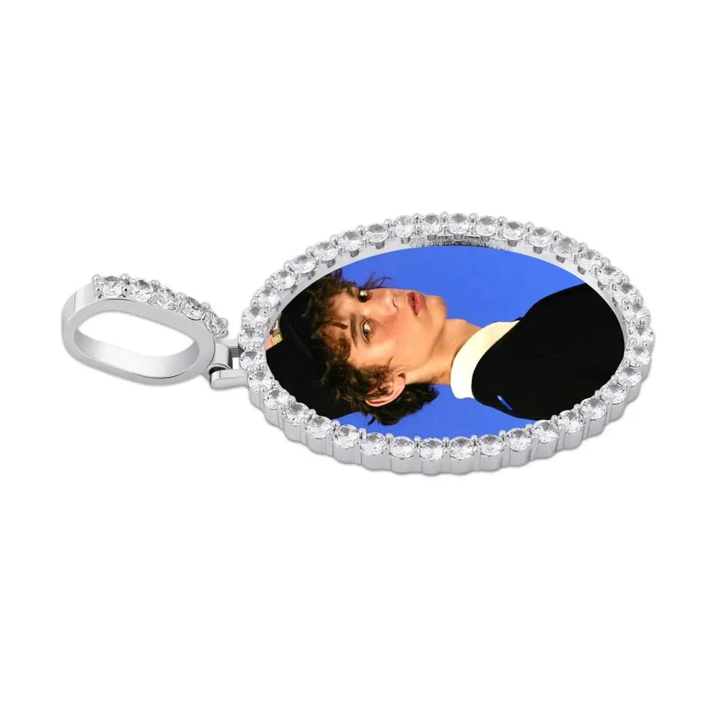 Custom Photo Pendant Oval Medal Pendant Ice Zircon Pendant Necklace Fashion Hip Hop Jewelry nowadaysfashion