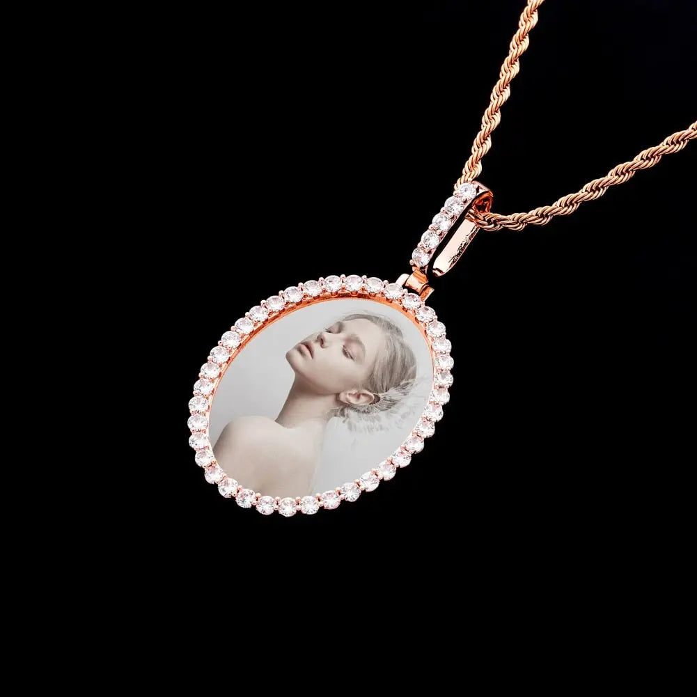 Custom Photo Pendant Oval Medal Pendant Ice Zircon Pendant Necklace Fashion Hip Hop Jewelry - Blade & Thread
