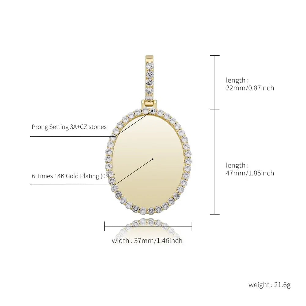 Custom Photo Pendant Oval Medal Pendant Ice Zircon Pendant Necklace Fashion Hip Hop Jewelry - Blade & Thread
