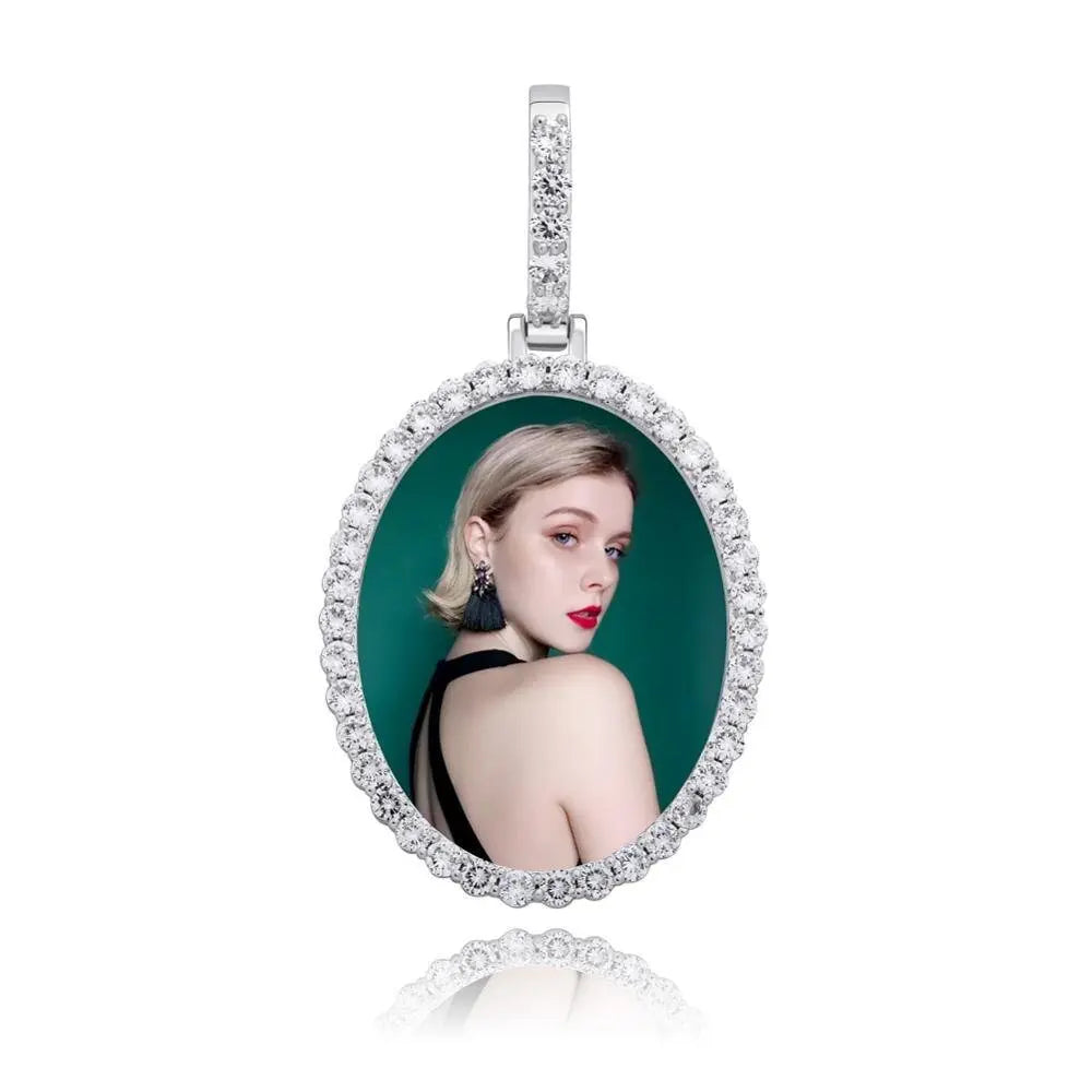 Custom Photo Pendant Oval Medal Pendant Ice Zircon Pendant Necklace Fashion Hip Hop Jewelry - Blade & Thread