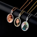 Custom Photo Pendant Oval Medal Pendant Ice Zircon Pendant Necklace Fashion Hip Hop Jewelry nowadaysfashion
