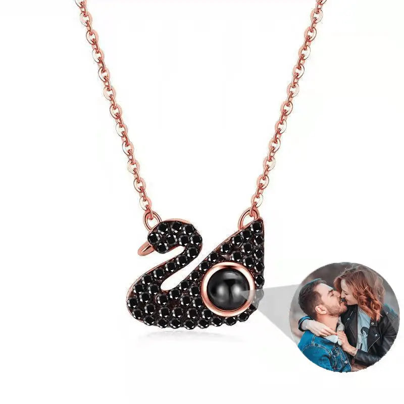 Custom Photo Projection Swan Pendant Necklace - Blade & Thread