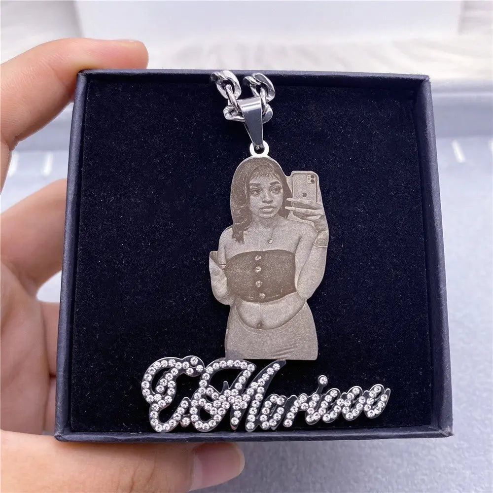 Custom Picture with Diamond Necklace Custom Nameplate Pendent Necklace nowadaysfashion