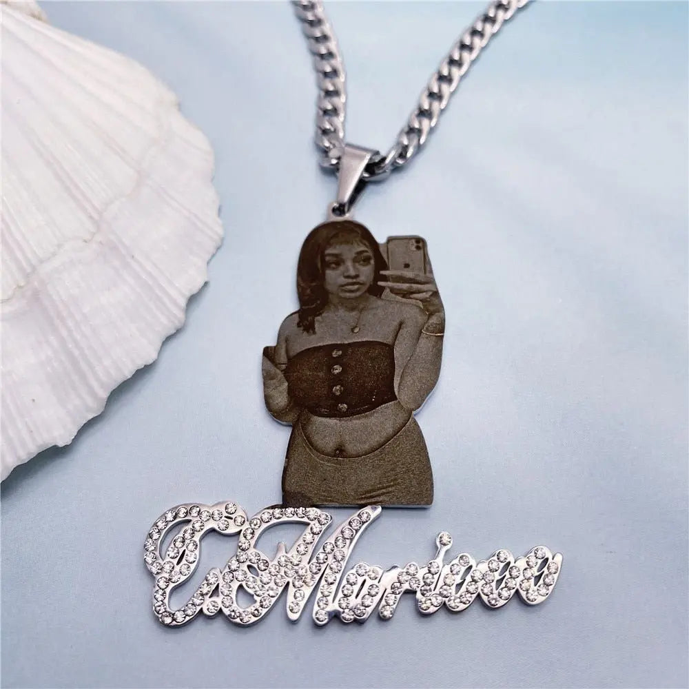 Custom Picture with Diamond Necklace Custom Nameplate Pendent Necklace nowadaysfashion