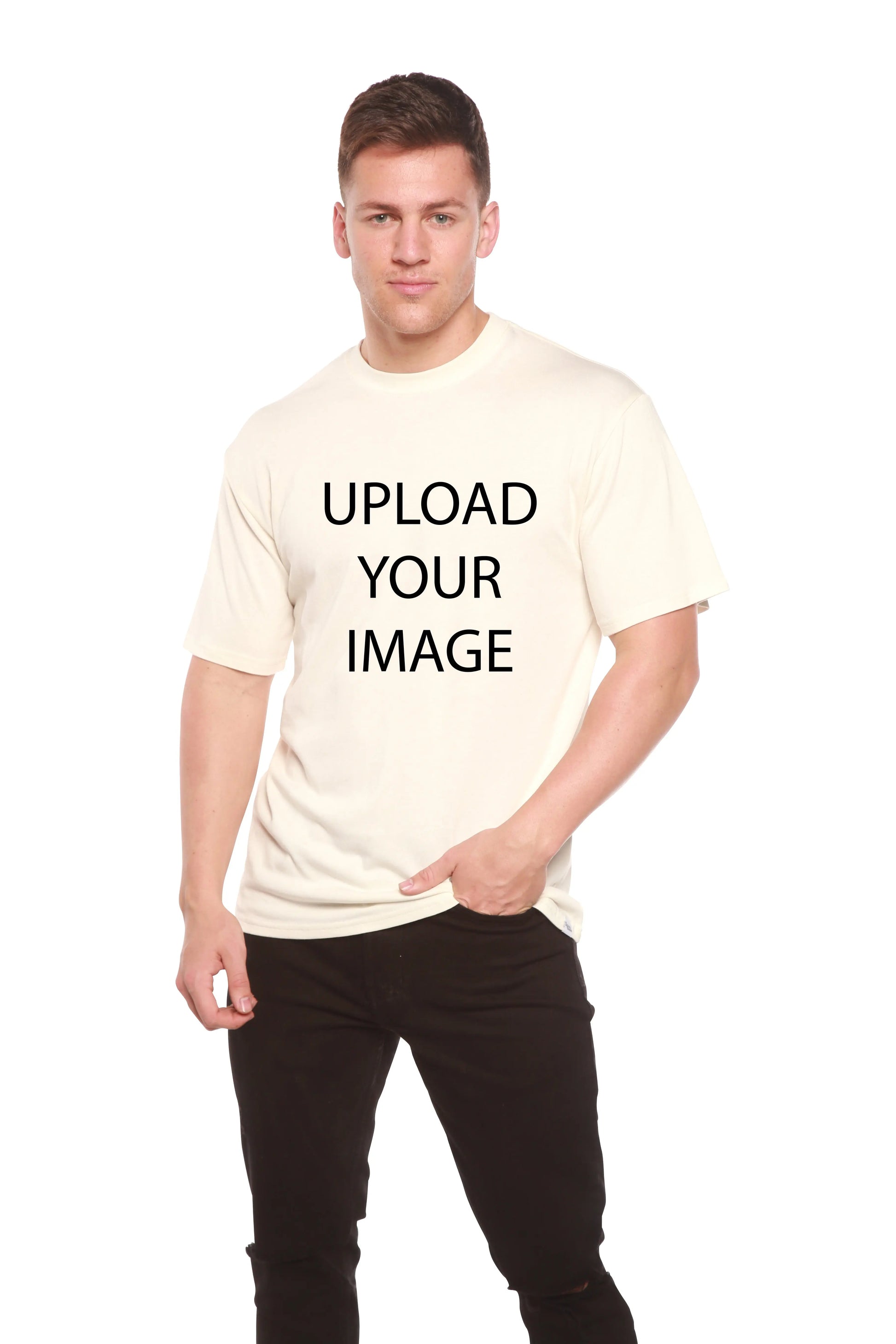 Custom Printed Men's Bamboo Viscose/Organic Cotton Short Sleeve T-Shirt Spun Bamboo